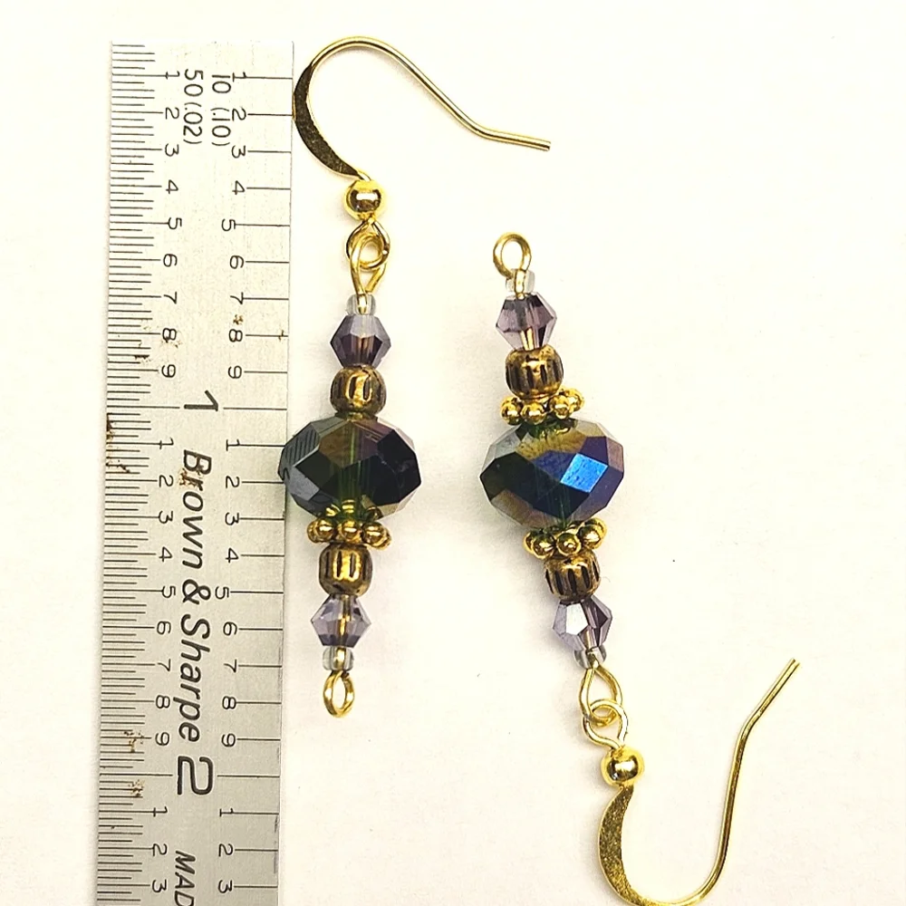 Green and Purple Beaded Earrings